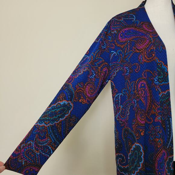 Susan Graver Sz L Open Front Cardigan Duster Topper Paisley Long Sleeve Pockets - Picture 3 of 16